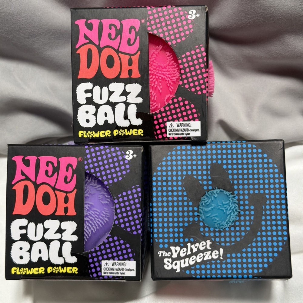 (LOT OF 3) Needoh Fuzz Ball Velvet Squeeze Squishy Squeeze Toy Nee Doh Fuzzball